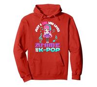 Sólo una Chica Que ama Anime y K-Pop Chibi Merch KPOP Otaku Sudadera con Capucha, Unisex para Adultos, Rojo, L