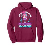 Sólo una Chica Que ama Anime y K-Pop Chibi Merch KPOP Otaku Sudadera con Capucha, Unisex para Adultos, Granate, XXL