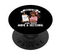 Solo Una Chica Que Ama El Anime Y Dibujar Afro Girl Kawaii PopSockets PopGrip Adhesivo