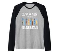 Solo una Chica Que ama Janucá judío Janucá Hombres Mujeres Niño Camiseta Manga Raglan