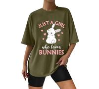 Solo una chica que ama la camiseta de mujer con diseño de conejo conejo, Verde militar., M