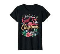 Solo una chica que ama la Navidad en julio Pink Flamingo Summer Camiseta