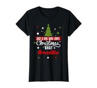 Solo Una Chica Que Ama La Navidad Y Los Armadillos Camiseta gráfica económica, Mujer, Negro, XS