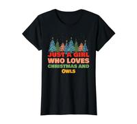 Solo una Chica Que ama la Navidad y los búhos Camiseta gráfica económica, Mujer, Negro, XL