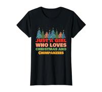 Solo una Chica Que ama la Navidad y los chimpancés Camiseta gráfica económica, Mujer, Negro, XS