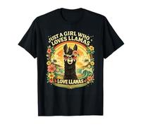 Solo una Chica Que ama Las Llamas Retro Puesta de Sol ilustración Camiseta