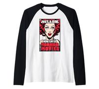 Solo una Chica Que ama Las películas de Terror Halloween Pop Art Camiseta Manga Raglan