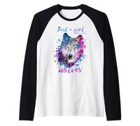 Sólo una chica que ama lobos lobo salpicaduras pintura acuarela Camiseta Manga Raglan
