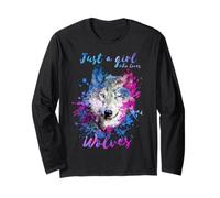 Sólo una chica que ama lobos lobo salpicaduras pintura acuarela Manga Larga