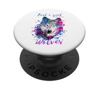 Sólo una chica que ama lobos lobo salpicaduras pintura acuarela PopSockets PopGrip Adhesivo