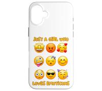 Solo una Chica Que ama los emoticonos Caras de emoción Lindas y Divertidas Carcasa para iPhone 16 Plus