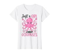 Solo una Chica Que ama los pulpos Mujeres Pulpo Camiseta gráfica económica, Mujer, Blanco, XS