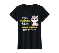 Solo verrückte hier komm Einhorn wir gehen Camiseta gráfica económica, Mujer, Negro, L