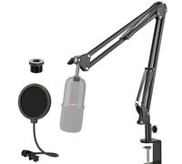 SoloCast Soporte de brazo de micrófono con filtro pop, soporte de micrófono ajustable con abrazadera de montaje de mesa de escritorio mejorada para micrófono de condensador HyperX SoloCast Rigych