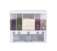 SOLOCJNL Dispensador de arroz de alimentos, 5 cuadrículas, 10 kg, recipiente de almacenamiento de cereales, dispensador de comida seca, color blanco, para arroz, harina, comida seca