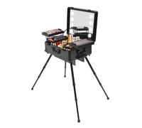 SOLOCJNL Maletín de maquillaje con ruedas, profesional, grande, con luz LED y espejo, con cerradura con 4 ruedas, pata de apoyo ajustable para artistas profesionales de maquillaje, peluqueros, color