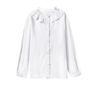 SOLOCOTE Blusa de Manga Larga de algodón para niñas con Cuello Peter Pan y Botones, Ideal para Uniformes Escolares de Primavera y Verano Blanco 9-10 años