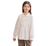 SOLOCOTE Camisa Blanca Niña con Botones Cuello Peter Pan Blusa De Manga Larga con Volantes Uniforme Escolar Top Blanco 11-12 años