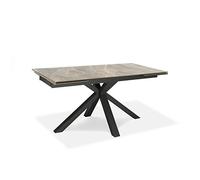 SOLOLED Mesa extensible de 160 a 240 cm, moderna, de comedor con dos extensiones de cerámica sobre cristal templado y patas de metal (mármol antracita)