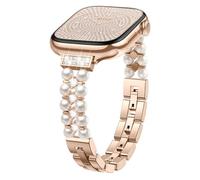 SOLOLUP Correa de Diamantes y Perlas para Apple Watch 40 38 41 42 mm para Mujer, Elegante Pulsera de joyería Brillante Pulsera de Metal para iWatch Series 11 10 9 8 7 6 5 4 SE Ultra 3 2 1, Oro Rosa