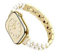 SOLOLUP Correa de Diamantes y Perlas para Apple Watch 40 38 41 42 mm para Mujer, Elegante Pulsera de joyería Brillante Pulsera de Metal para iWatch Series 11 10 9 8 7 6 5 4 SE Ultra 3 2 1, Oro