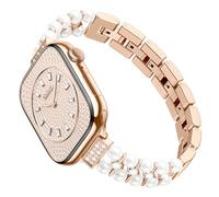 SOLOLUP Correa de Diamantes y Perlas para Apple Watch 46 44 45 49 mm para Mujer, Elegante Pulsera de joyería Brillante Pulsera de Metal para iWatch Series 11 10 9 8 7 6 5 4 SE Ultra 3 2 1, Oro rosa
