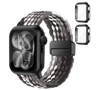 SOLOLUP Pulsera trenzad funda rígida de policarbonato para Apple Watch pulsera SE 3/2 Series 11 10 9 8 7 6 5 4 3 Mujer Hombre Hombre Elástico Imán Nylon Strap+2 Funda para iWatch Band 40/41/38/42 mm