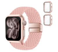 SOLOLUP Pulsera trenzad funda rígida de policarbonato para Apple Watch pulsera SE 3/2 Series 11 10 9 8 7 6 5 4 3 Mujer Hombre Hombre Elástico Imán Nylon Strap+2 Funda para iWatch Band 40/41/38/42 mm
