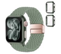 SOLOLUP Pulsera trenzad funda rígida de policarbonato para Apple Watch pulsera SE 3/2 Series 11 10 9 8 7 6 5 4 3 Mujer Hombre Hombre Elástico Imán Nylon Strap+2 Funda para iWatch Band 40/41/38/42 mm