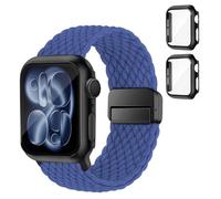 SOLOLUP Pulsera trenzada + funda rígida de policarbonato para Apple Watch pulsera SE 3/2 Series 11 10 9 8 7 6 5 4 3 Mujer Hombre Hombre Elástico Imán Nylon Strap+2 Funda para iWatch Band 46/45/44/42