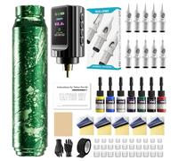 SOLONG Kit Profesional para Principiantes de Tatuajes - Lápiz Inalámbrico 1600mAh con 10 Agujas de Cartucho y Papel Transfer, Equipo Completo para Empezar, EF-TK-P753KITCEU-10