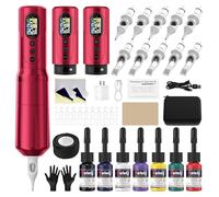 Solong Máquina de Tatuar Profesional - Kit Completo de Tatuaje con 10 Agujas, 7 Botellas de Tinta, 2 Baterías de 2000 mAh - Para Principiantes y Tatuadores Profesionales SL-TKE98AEU-2