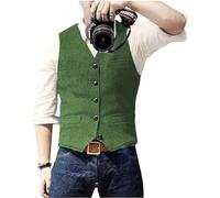 Solovedress Chaleco de traje casual de lana con patrón de espiga para hombre, chaleco con cuello en V de tweed para padrinos de boda, verde, 3XL