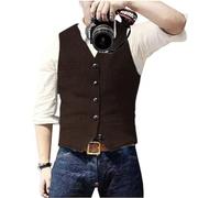 Solovedress Chaleco sin mangas casual para hombre, de lana y tweed, con patrón de rayas, cuello en V, para boda/testigos de novio, café, XL