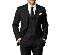 Solovedress Trajes para hombre 3 piezas Traje clásico de cuadros para hombre Sakko Pantalones Chaleco para bodas y negocios, Negro , XL