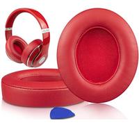 SoloWIT Piel de Cordero Almohadillas Repuesto para Beats Studio 2 & Studio 3 Wired & Wireless Auriculares, Almohadillas Cascos con Espuma con Memoria para Aislamiento del Ruido, Grosor Añadido - Rojo