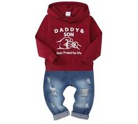 SOLOYEE Bebé Niño Conjunto Ropa 4-5 Años Infantil Moda Letra Patrón Sudadera Manga Larga Con Capucha + Pantalones Vaqueros 2 Piezas, Verde Militar