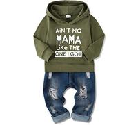 SOLOYEE Bebé Niño Conjunto Ropa 4-5 Años Infantil Moda Letra Patrón Sudadera Manga Larga Con Capucha + Pantalones Vaqueros 2 Piezas, Verde Militar