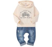SOLOYEE Bebé Niño Conjunto Ropa 4-5 Años Infantil Moda Letra Patrón Sudadera Manga Larga Con Capucha + Pantalones Vaqueros 2 Piezas, Verde Militar
