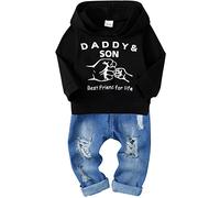 SOLOYEE Bebé Niño Conjunto Ropa 4-5 Años Infantil Moda Letra Patrón Sudadera Manga Larga Con Capucha + Pantalones Vaqueros 2 Piezas, Negro