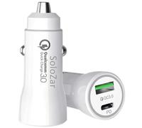 SoloZar 2 en 1 adaptador 38 W Dual Port QC 3.0 y PD Tipo C Fast Car Phone Charger for Smart Phone Compatible with iPhone, Samsung Galaxy, Xiaomi, Huawei, Google Pixel, and More