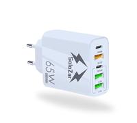 SoloZar 65W Multi-Port Dual PD&QC Charger Adapter 5 Port PD3.0 QC3.0 Compatible with iPhone Series, Earphones, Smart Watch, Samsung Galaxy, Xiaomi, Huawei, Google Pixel, Cable Not Included