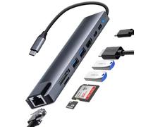 SoloZar Dock - Estación de acoplamiento concentrador/adaptador USB C 8 en 1 a Ethernet RJ45, HDMI 4K, 87 W PD, Data, SD/TF, USB 3.2/2.0, compatible con MacBook, iPad Pro, Dell, HP, Lenovo, Thinkpad,