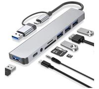 SoloZar - Estación de acoplamiento concentrador USB C 3.0, adaptador multipuerto, PD, 4 puertos USB, lector de tarjetas SD/TF, conector para auriculares de 3,5 mm, puerto de datos USB C compatible con
