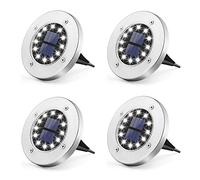 Solpex Luces Solares para Jardín 12 LEDs 4 Piezas, Luces de Jardín Blanco Acero Inoxidable Impermeable para Exteriores, Jardín, Patio, Césped, Pasarela