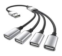 Solryn Cable USB Distribuidor 4 Puertos 0.3 Metro, 4 en 1 Tipo A Macho a Hembra Splitter Nylon Multi Cordón, Extensor Adaptador Convertidor Hub Cargador Split para PC, Mac, TV, Coche, PS4, PS5, Xbox