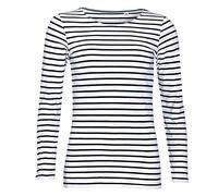 SOLS - Camiseta de manga larga con estampado de rayas modelo Marine para mujer (Mediana (M)/Blanco/Azul marino)