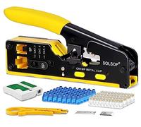Solsop Kit de herramientas de crimpado RJ45 Crimpadora Ethernet Cat5 Cat6 herramienta de prensado, 50 conectores CAT5e CAT6 pasos, mini pelacables