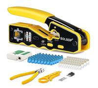 Solsop Probador de cables de red RJ45 herramienta de crimpado de paso a través de Cat5 Cat5e Cat6 kit de herramientas de crimpado, 50 conectores de paso, mini pelacables, alicates cortador de alambre