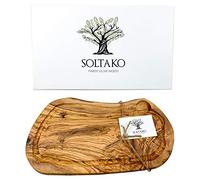 SOLTAKO Tabla de Cortar Cocina madera de olivo, tablas de queso, bandeja de aperitivo de oliva tunecina, tabla de pan de madera, tabla para cortar (Longitud aprox. 35-38 cm)